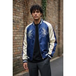 Standard Issue Silky Satin Smooth  Dragon Japan Embroidered Bomber Jacket Men L